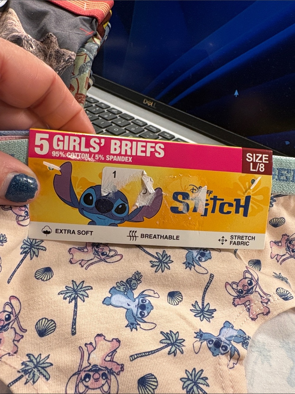 Disney Girls' Stitch Print Briefs Peach and Blue - Picture 2 of 8